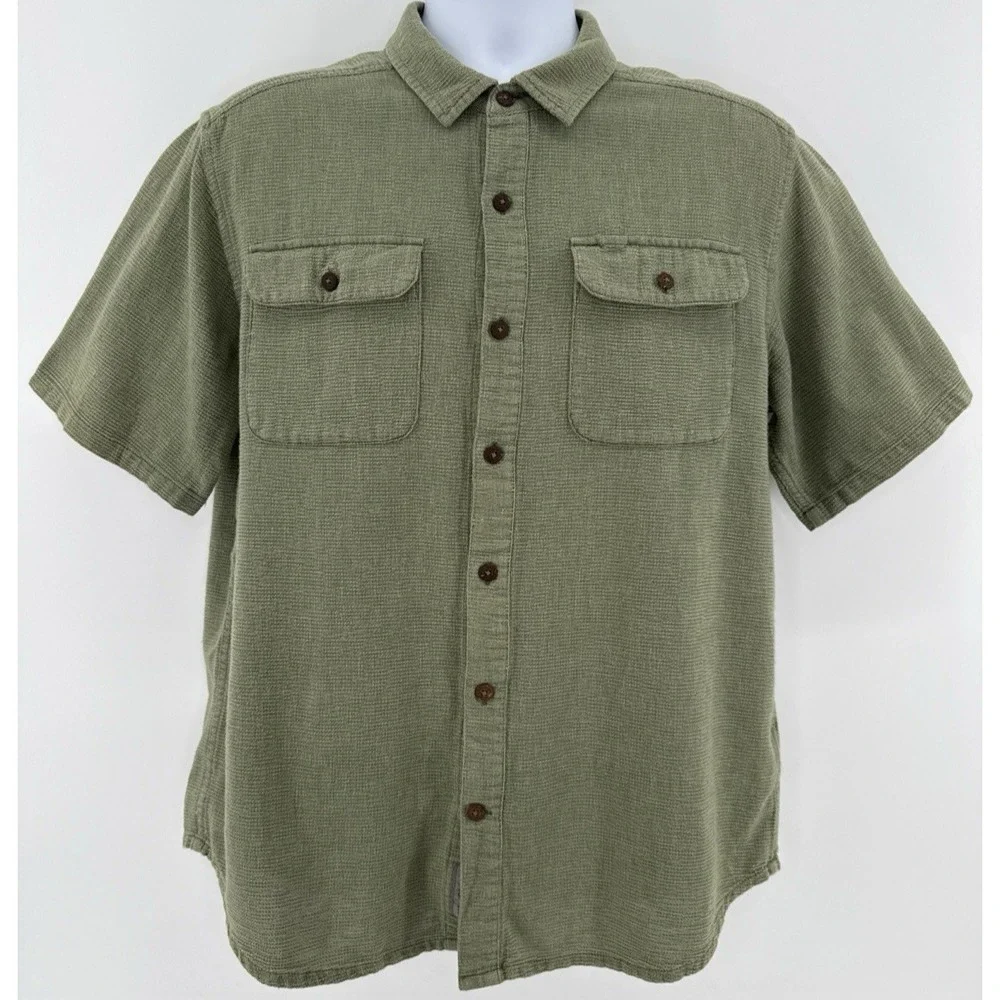Royal‎ Robbins Shirt Men L Organic Cotton Sage Green Textured Outdoor Travel
